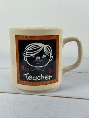 Vintage 1970s Enesco Male Teacher Chalkboard Ceramic Coffee Mug